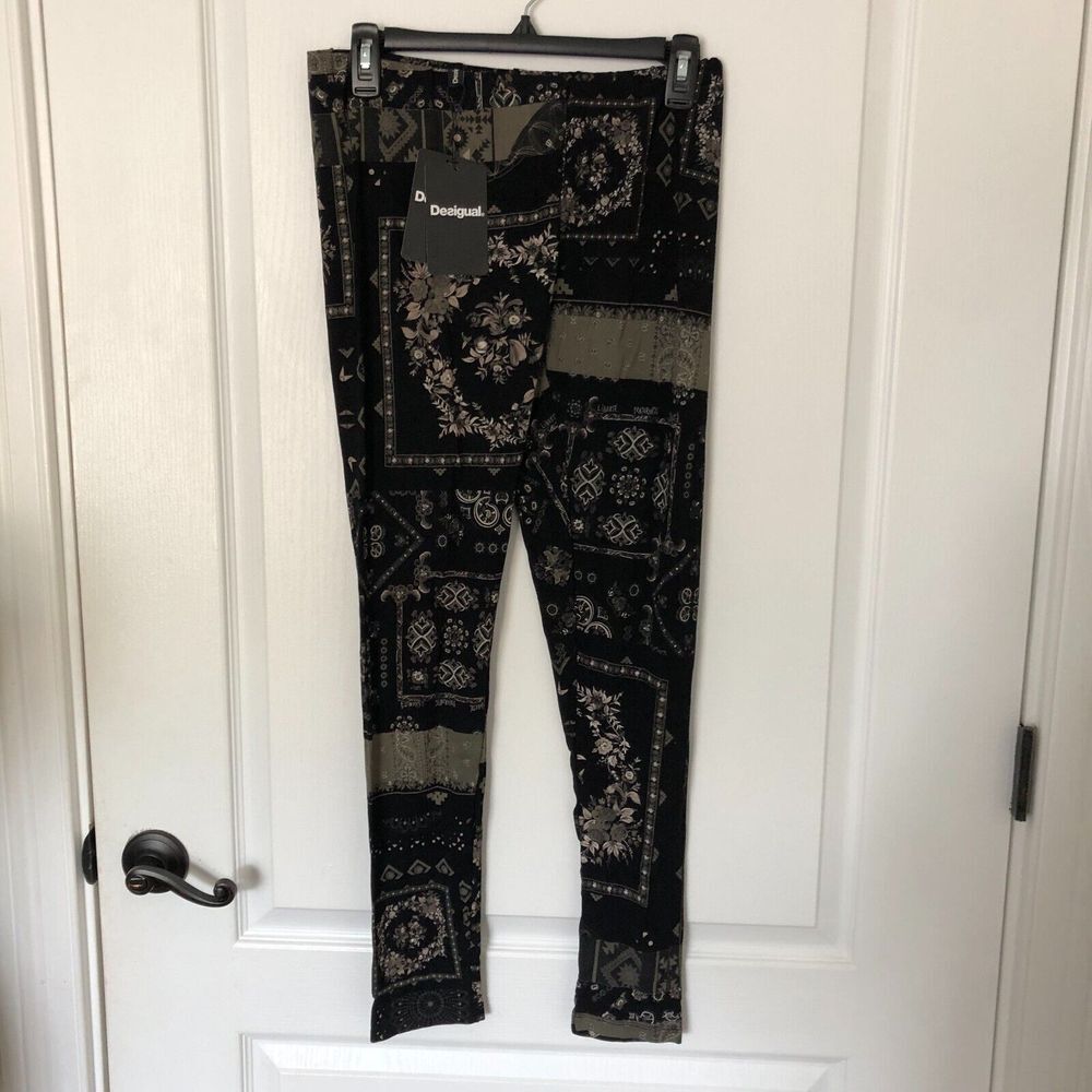 Desigual Serenna Leggings Black Olive Patchwork Bandana Floral 19WWKK06 Womens M
